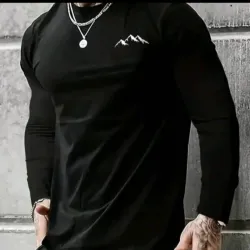 Camiseta de manga larga con estampado de montaña casual para hombre