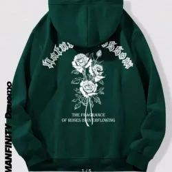 Manfinity Dauomo Sudadera Con Capucha Casual Y Elegante Para Hombre Impreso Con Rosas Y Letras