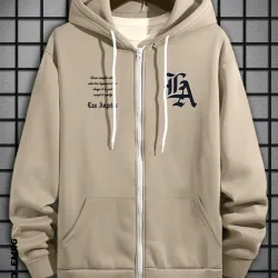 Manfinity EMRG Sudadera Con Capucha Con Cremallera Y Bolsillo Tipo Canguro Para Hombres Con Ajuste Holgado Y Diseño De Letras Impresas