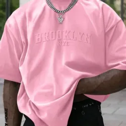 Manfinity Homme Camiseta de manga corta de cuello redondo casual de verano con estampado de letra en relieve para hombres