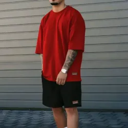 Manfinity Homme Conjunto de verano para hombre con camiseta casual estampada de letras de manga corta y pantalones cortos con cordón en la cintura