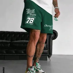 Manfinity Homme Shorts con estampado de letras y cordón en la cintura para hombres, pantalones cortos gráficos para salir, para regalos de esposo o novio
