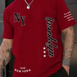 Manfinity LEGND Camiseta informal de manga corta con cuello redondo y estampado de eslogan, para hombre, de verano