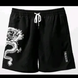 Manfinity Swimmode Pantalones cortos de natación con gráfica, cintura con cordón, estampado de dragón casual para hombre, para vacaciones