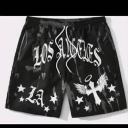 ROMWE Goth Pantalones cortos con gráfico de letra cruzada y cintura con cordón, 
