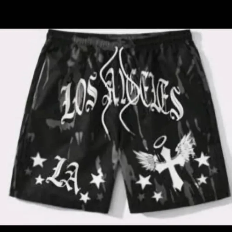 ROMWE Goth Pantalones cortos con gráfico de letra cruzada y cintura con cordón, 