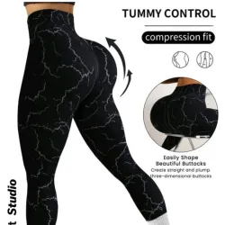 SHEIN Sport Studio Leggings deportivos de cintura alta con estampado total para mujer para uso diario y fitness