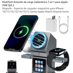 Cargador MagSafe 7 en 1 con aplicaciones , musica por Bluetooth , carga inalámbrica para teléfono , reloj , audífonos…