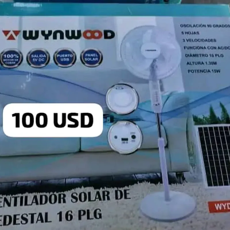 Ventilador Recargable Solar de Pedestal con Panel