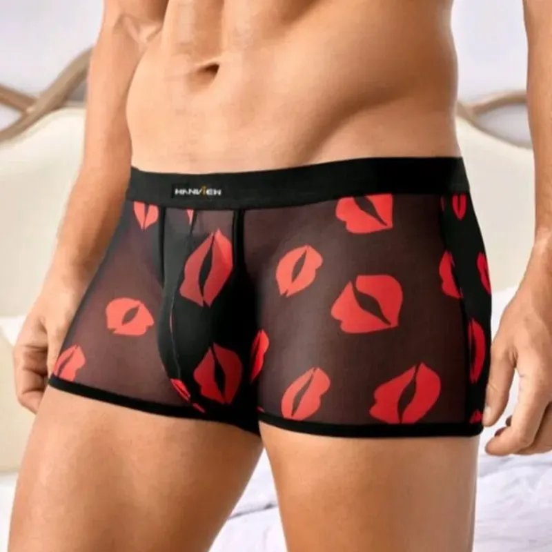 Bóxer transparente negro de besitos 