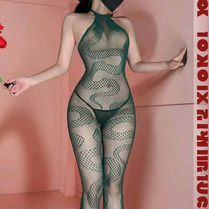 Lencería fem. Verde con patrón de serpiente