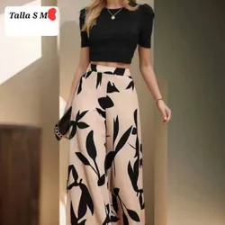 Conjunto negro y beis