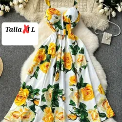 Vestido amarillo y blanco floreado