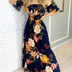 Vestido azul marino largo floreado