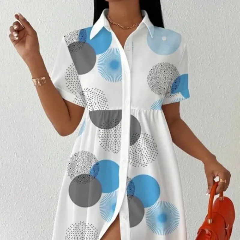 Vestido blanco de bolas azules 