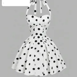 Vestido blanco de bolas negras