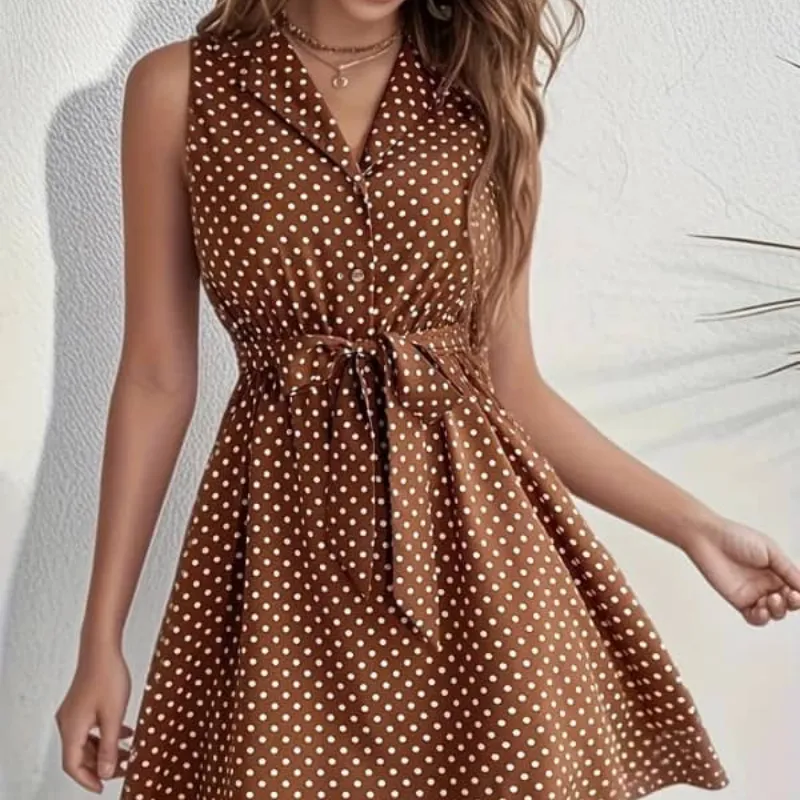 Vestido carmelita de bolitas 