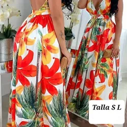 Vestido naranja floreado largo