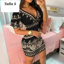 Vestido negro y beis corto 