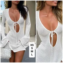 Veststido blanco tejido corto