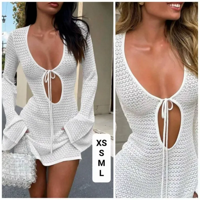 Veststido blanco tejido corto
