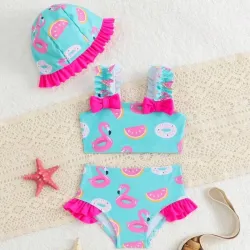 CONJUNTO DE BIKINIS Y PAMELA PARA BEBÉ