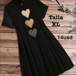Vestido casual de verano para mujer con cuello redondo, manga corta y estampado de corazones