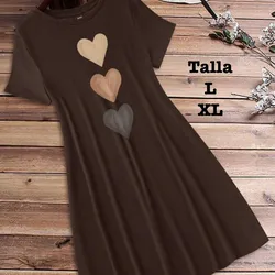 Vestido casual de verano para mujer con cuello redondo, manga corta y estampado de corazones