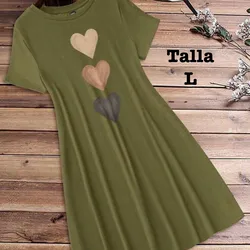 Vestido casual de verano para mujer con cuello redondo, manga corta y estampado de corazones
