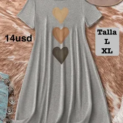 Vestido casual de verano para mujer con cuello redondo, manga corta y estampado de corazones
