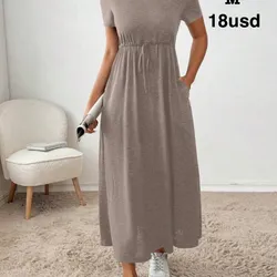 Vestido informal de verano para mujer de unicolor con cordón a la cintura
