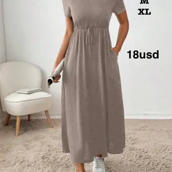 Vestido informal de verano para mujer de unicolor con cordón a la cintura
