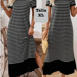 Vestido largo de rayas con vuelo negro abajo