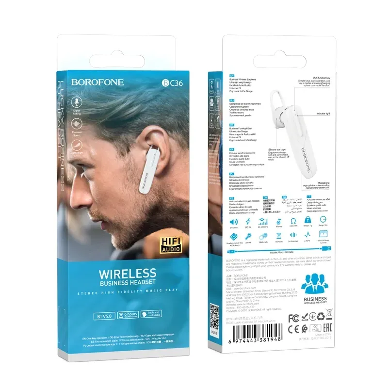 BOROFONE BC36 – Auricular Bluetooth 5.0 Lucky Business con Micrófono 