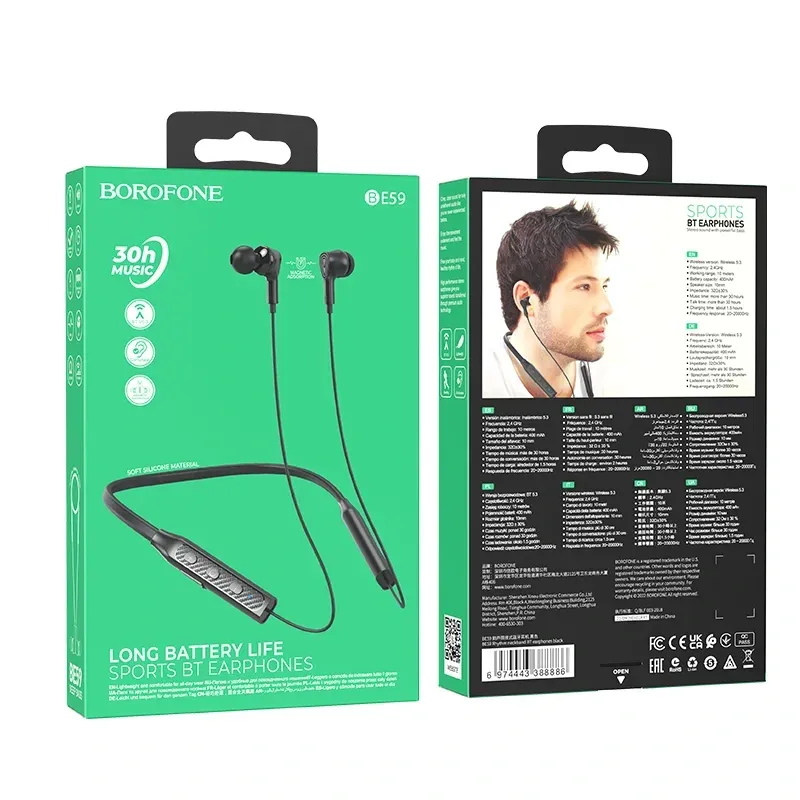 BOROFONE BE59 – Auriculares Bluetooth Neckband con 30h de Reproducción 