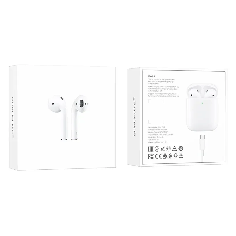 BOROFONE BW89 – Auriculares Inalámbricos TWS con Bluetooth 5.4, Estuche de Carga 