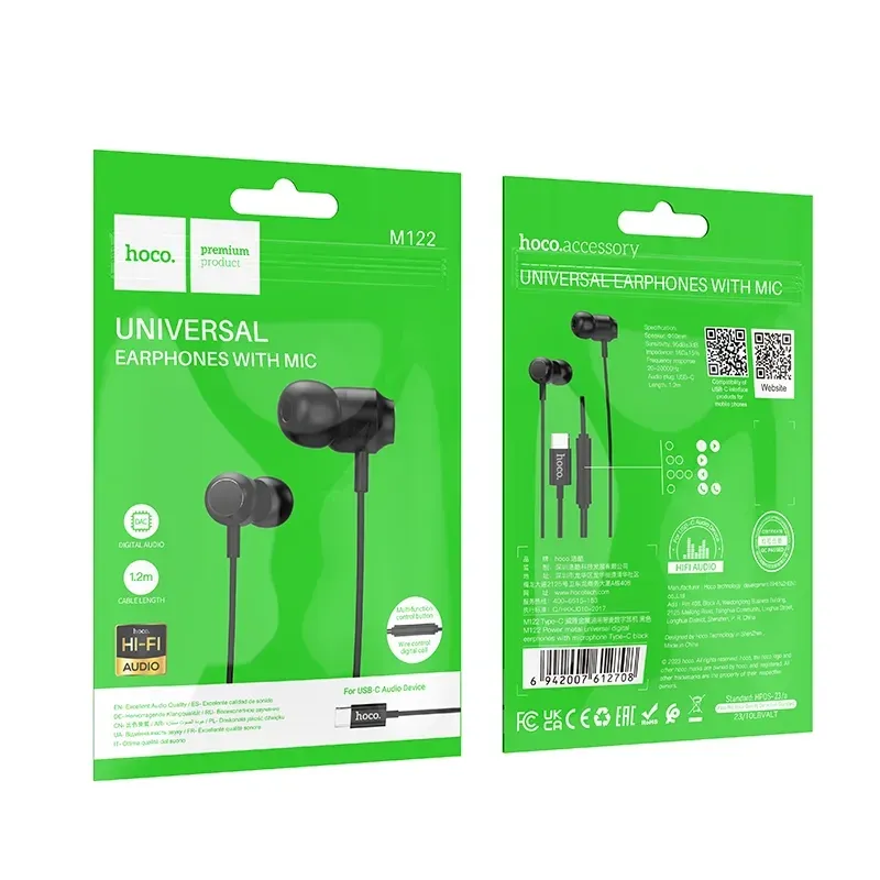 Hoco – Audífonos M122 Power Metal con Micrófono y Conector Type-C 