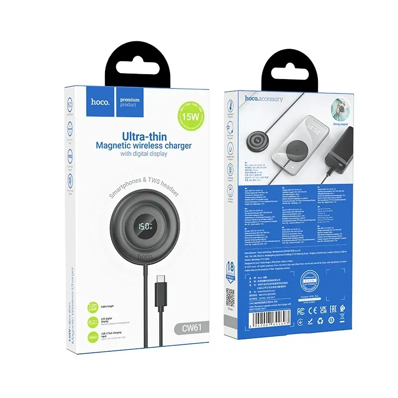 Hoco – Cargador Inalámbrico Magnético CW61 Phantom ⚡ 15W con Pantalla Digital