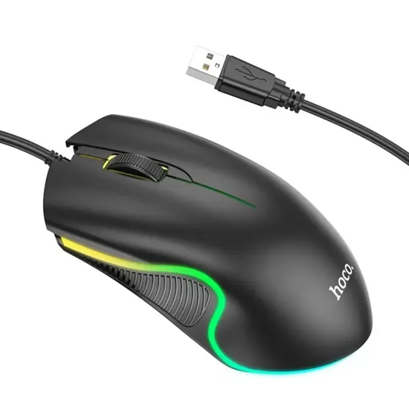 Hoco. GM19 – Ratón para juegos con cable iluminado USB negro