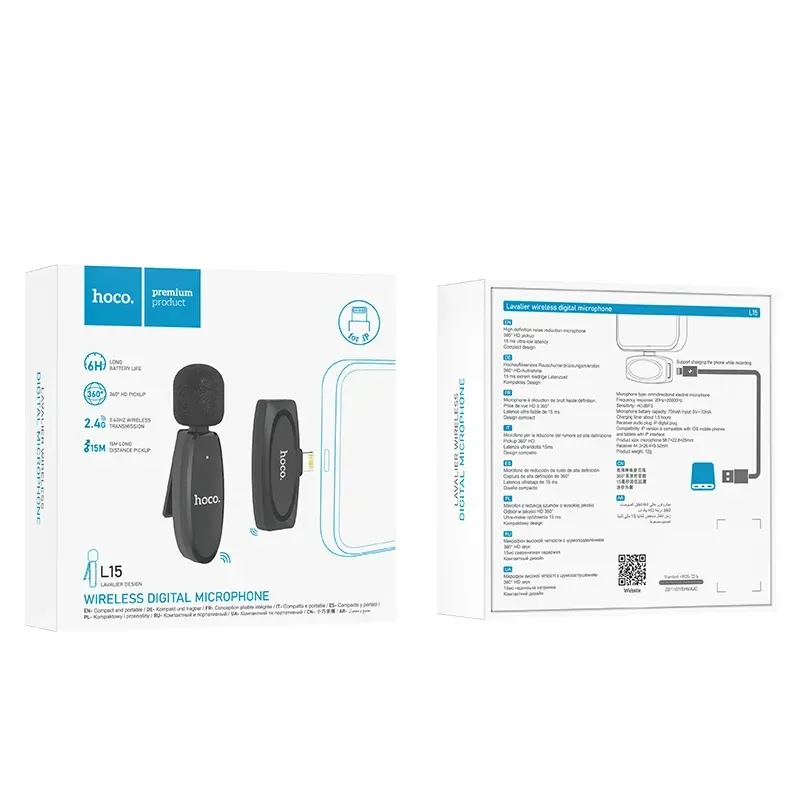 Hoco – L15 iP Crystal Micrófono de Solapa Inalámbrico Digital para iPhone 