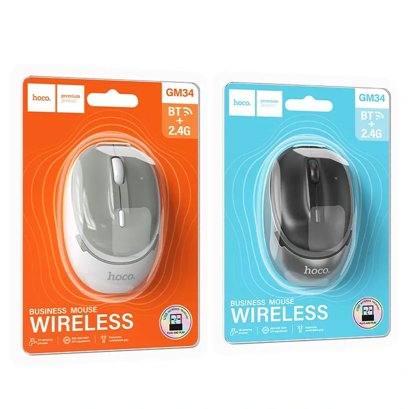 Hoco – Mouse Inalámbrico GM34 🖱️ Dual Mode 2.4G + Bluetooth 