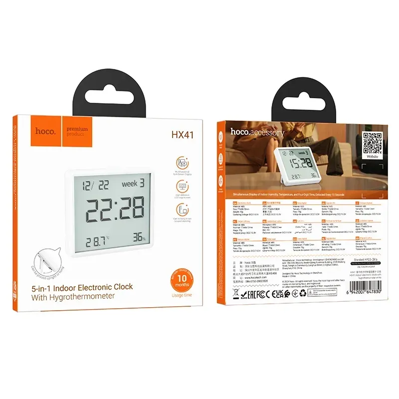 Hoco – Reloj Electrónico HX41 🕒 con Termómetro y Higrómetro para Interiores 
