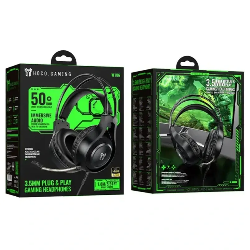 Hoco W106 – Tiger, auriculares para juegos negros con micrófono y control de volumen