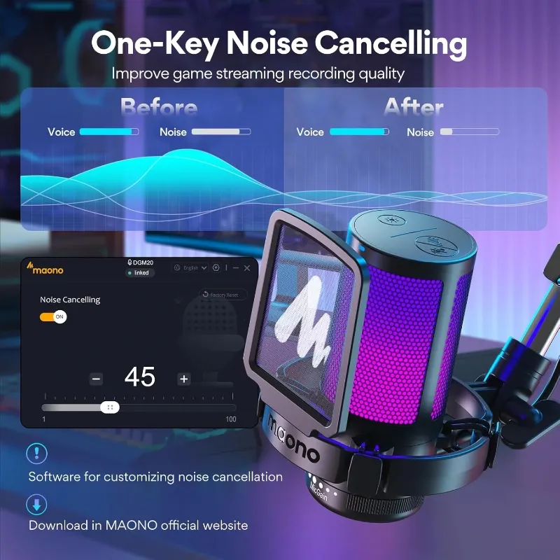Micrófono MAONO DGM20S – USB Gaming con Cancelación de Ruido, RGB, Brazo Ajustable