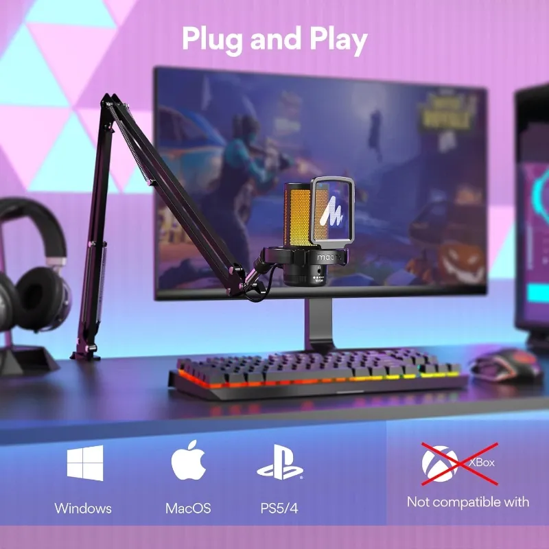 Micrófono MAONO DGM20S – USB Gaming con Cancelación de Ruido, RGB, Brazo Ajustable
