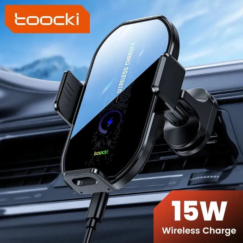 🚗⚡ Toocki 15W – Cargador Inalámbrico para Coche con Sujeción Automática ⚡🚗