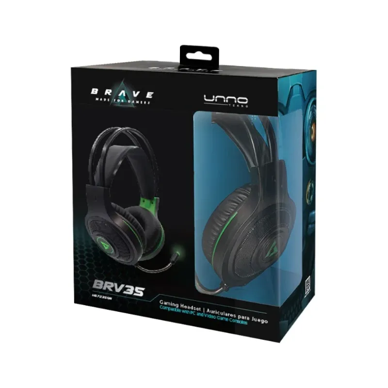 UNNO – Audífonos Gamer Brave BRV35 con Micrófono LED 3.5mm – HS7235GN 