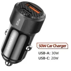 Cargador de coche 50W doble puerto USB A y Tipo C