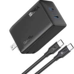 Cargador rápido 1Hora GAR170 45W GaN con doble puerto C y cable tipo C