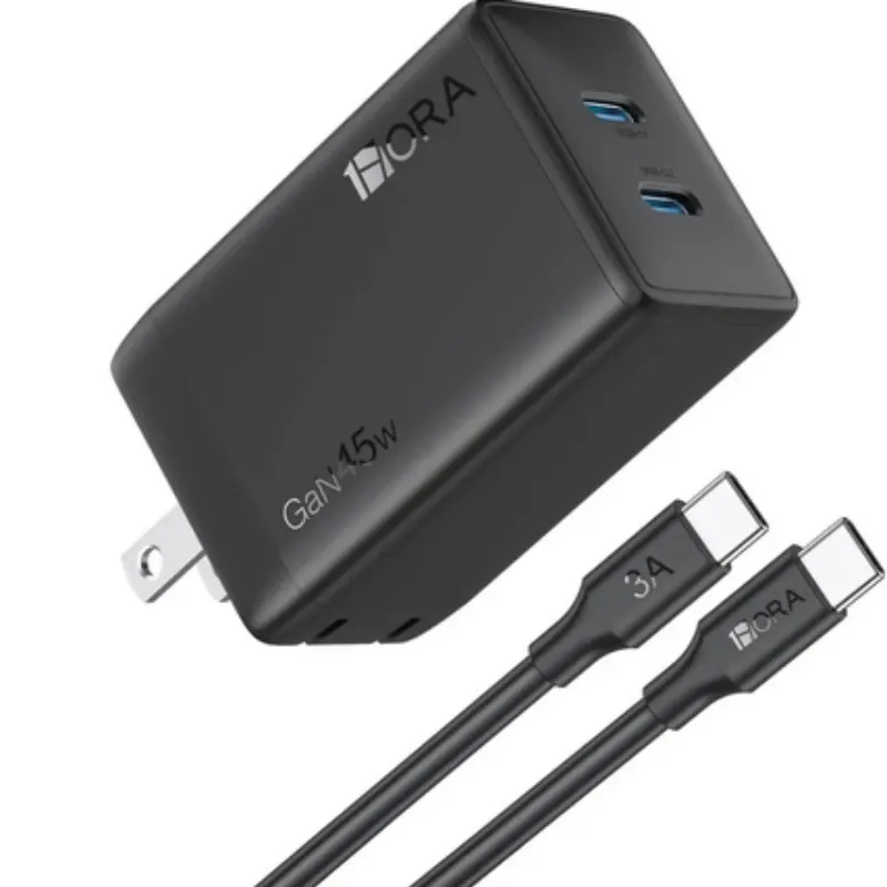 Cargador rápido 1Hora GAR170 45W GaN con doble puerto C y cable tipo C